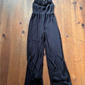 19 Cooper Women Black Satin Halter One Piece Wide Leg Jumpsuit Size Small